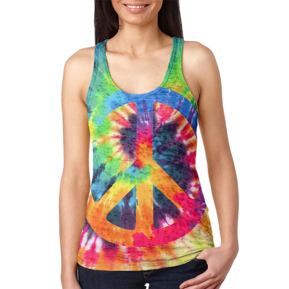 Peace Sign Tie Dye Juniors Burnout Racerback Tank Top sold by Old Glory