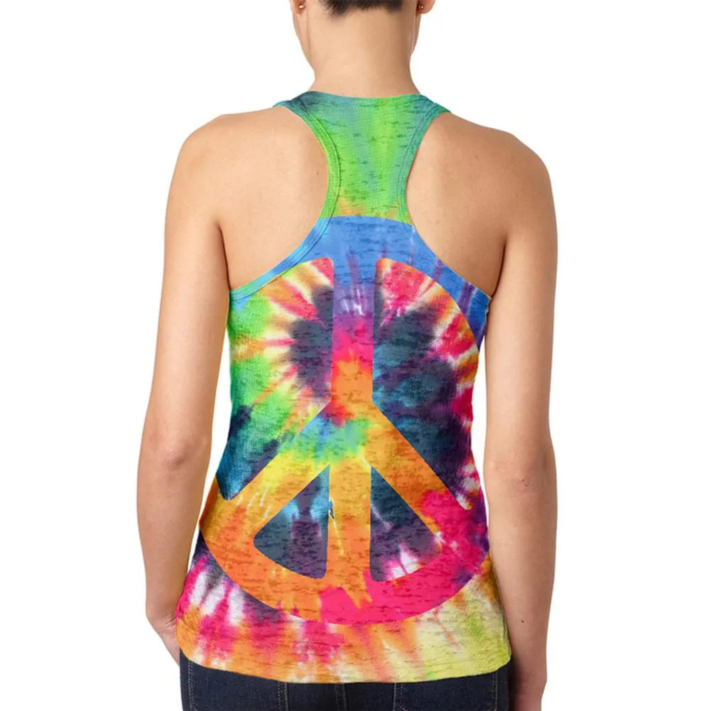 Peace Sign Tie Dye Juniors Burnout Racerback Tank Top sold by Old Glory product image thumbnail 2