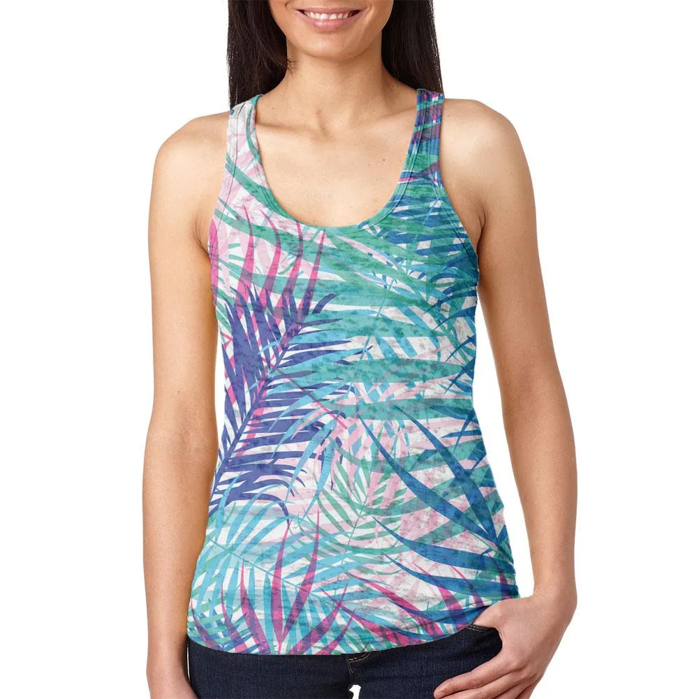 Palm Fronds Tropical White Juniors Burnout Racerback Tank Top sold by Old Glory