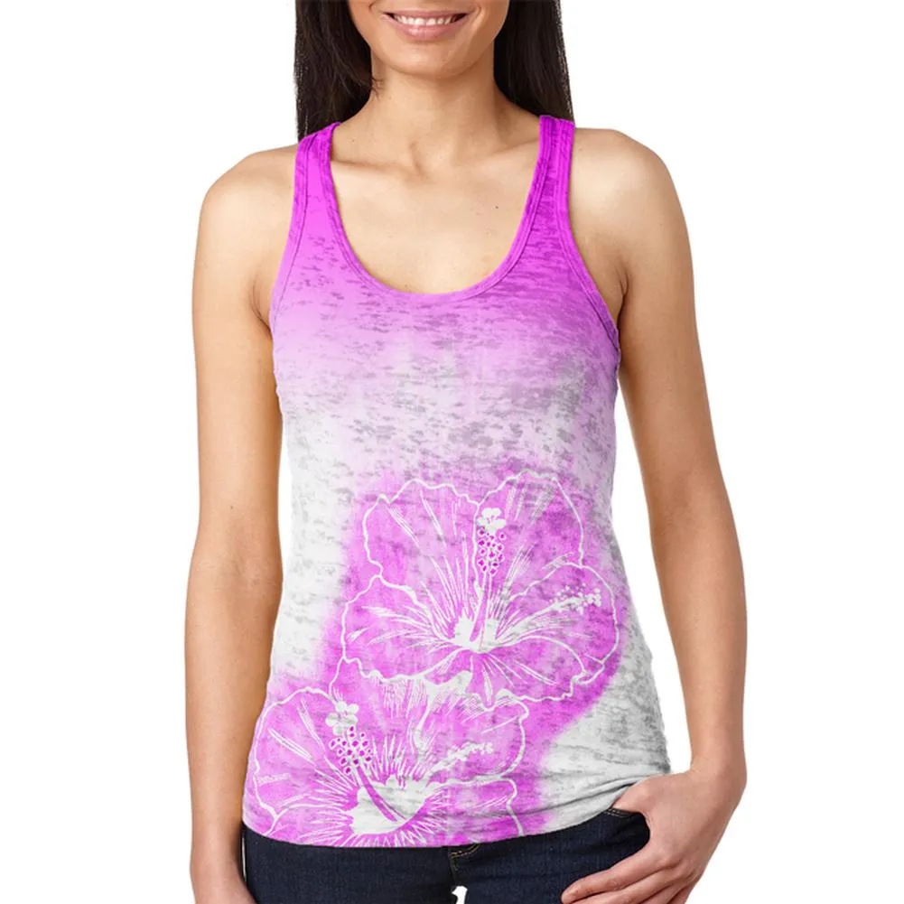 Ombre Maui Pink Hibiscus Flowers Juniors Burnout Racerback Tank Top sold by Old Glory