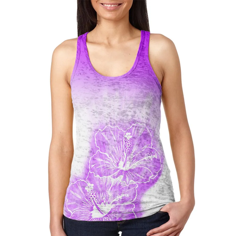 Ombre Kauai Purple Hibiscus Flowers Juniors Burnout Racerback Tank Top sold by Old Glory
