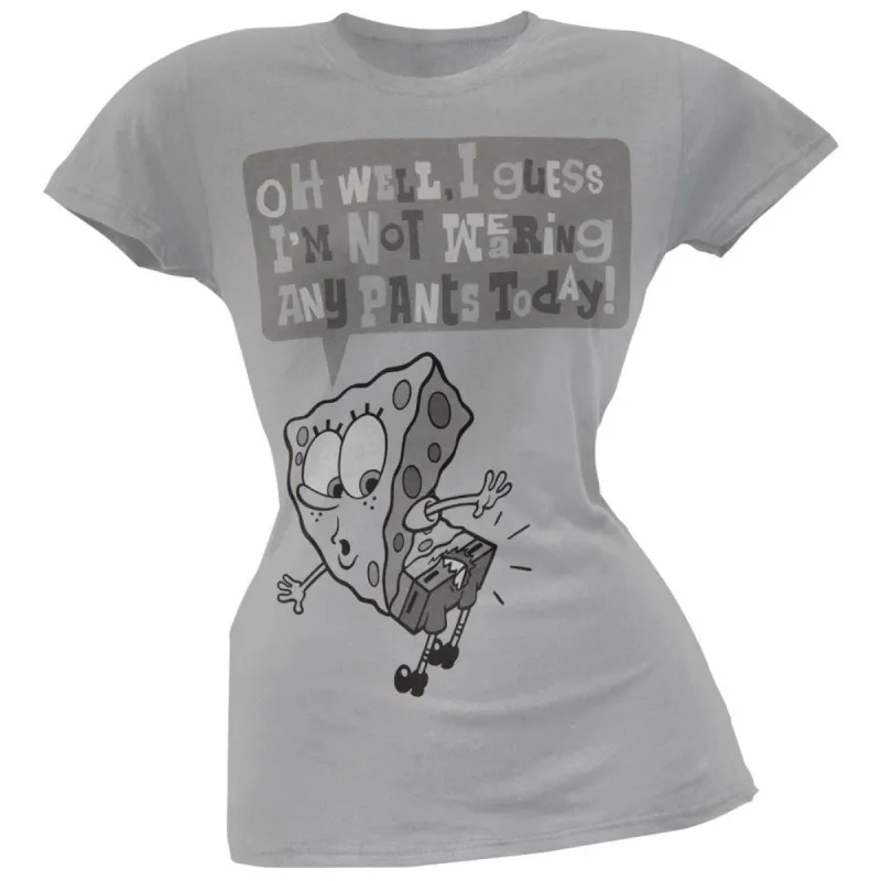 Spongebob Squarepants - Not Wearing Pants Today Juniors T-Shirt sold by Old Glory
