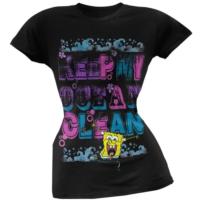 Spongebob Squarepants - Keep My Ocean Clean Juniors T-Shirt sold by Old Glory