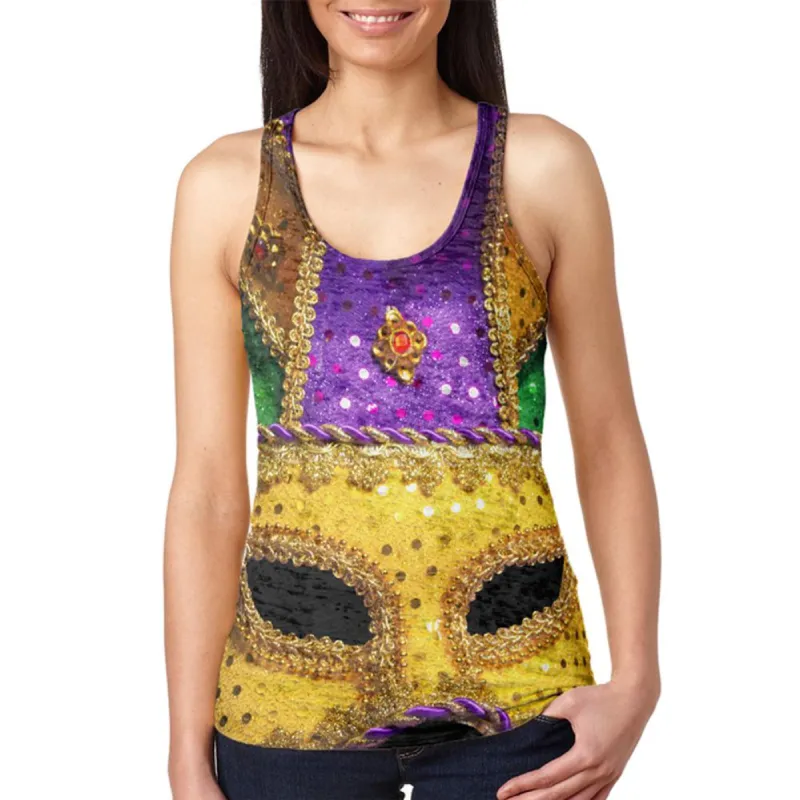 Mardi Gras Mask Juniors Burnout Racerback Tank Top sold by Old Glory