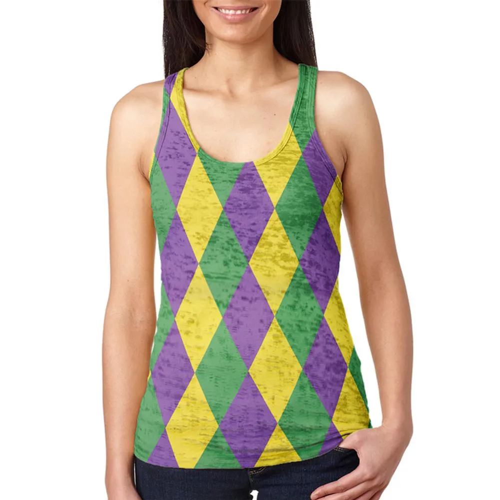 Mardi Gras Jester Costume Juniors Burnout Racerback Tank Top sold by Old Glory