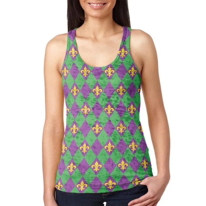 Mardi Gras Fleur De Lis Juniors Burnout Racerback Tank Top sold by Old Glory