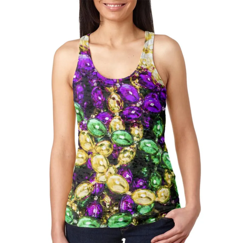 Mardi Gras Beads Juniors Burnout Racerback Tank Top sold by Old Glory