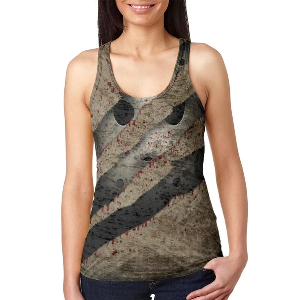Halloween Horror Movie Mask Slasher Attack Juniors Burnout Racerback Tank Top sold by Old Glory
