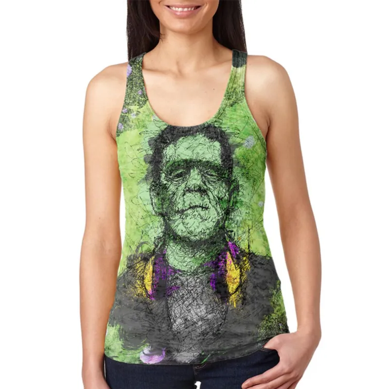 Halloween Frankenstein Raver Horror Movie Juniors Burnout Racerback Tank Top sold by Old Glory