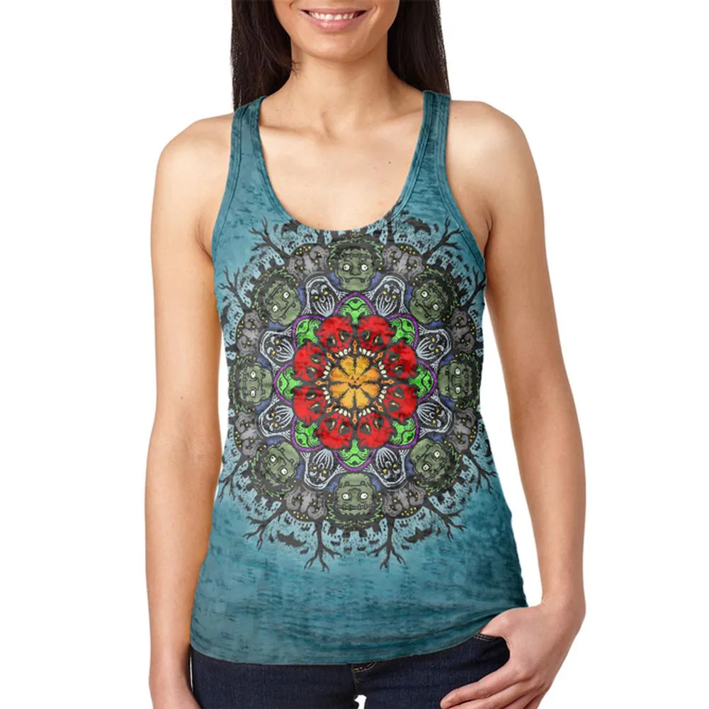 Halloween Classic Movie Monster Mandala Juniors Burnout Racerback Tank Top sold by Old Glory