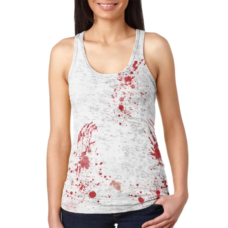Halloween Blood Splatter Zombie Attack Survivor Juniors Burnout Racerback Tank Top sold by Old Glory
