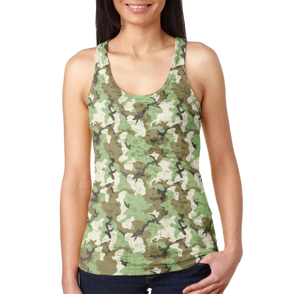 Green Woodland Camo Light Juniors Burnout Racerback Tank Top sold by Old Glory