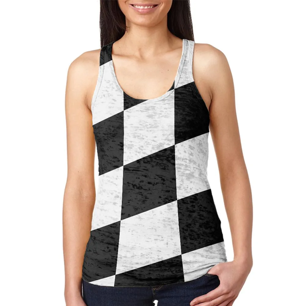 Finish Line Checkered Flag Wave Juniors Burnout Racerback Tank Top sold by Old Glory