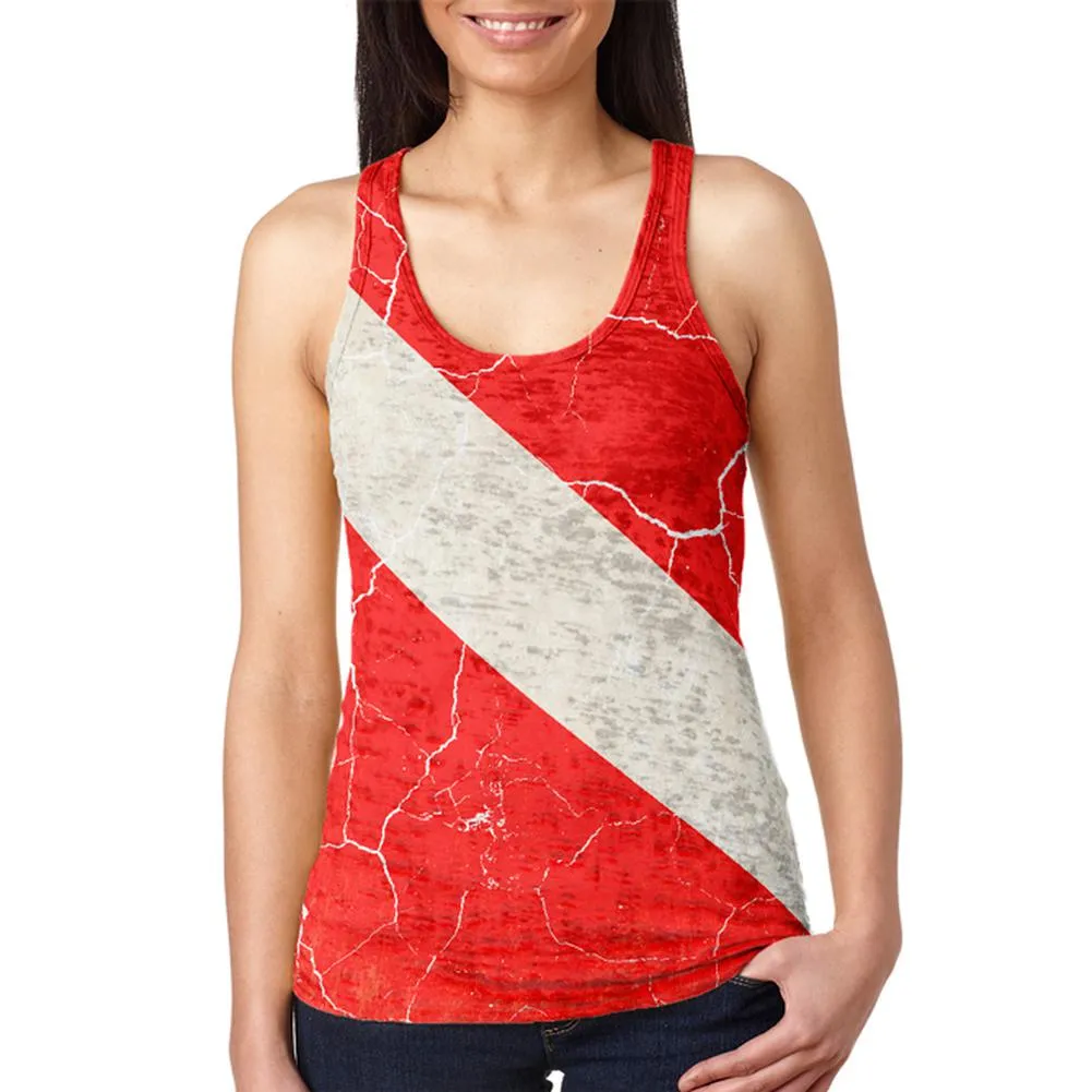 Diver Down Distressed Weathered Flag Juniors Burnout Racerback Tank Top sold by Old Glory