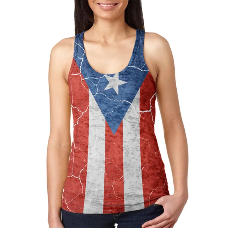 Distressed Puerto Rican Flag Juniors Burnout Racerback Tank Top sold by Old Glory
