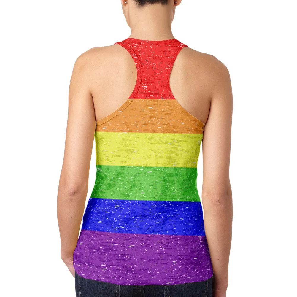 Distressed LGBT Rainbow Gay Pride Flag Juniors Burnout Racerback Tank Top sold by Old Glory product image thumbnail 2
