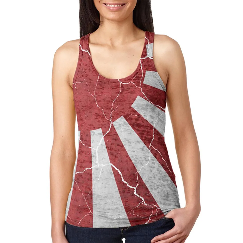 Distressed Japanese Flag Rising Sun Vintage Juniors Burnout Racerback Tank Top sold by Old Glory
