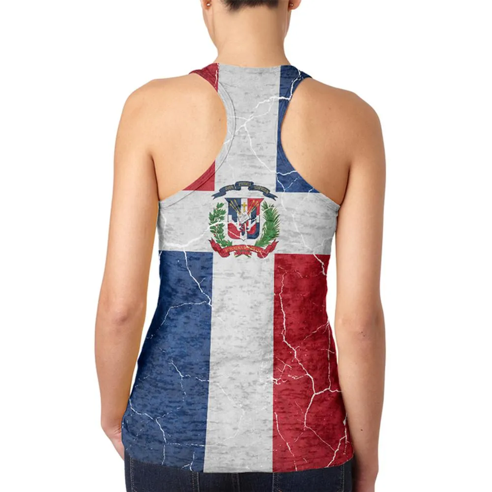 Distressed Dominican Republic Flag Juniors Burnout Racerback Tank Top sold by Old Glory product image thumbnail 2