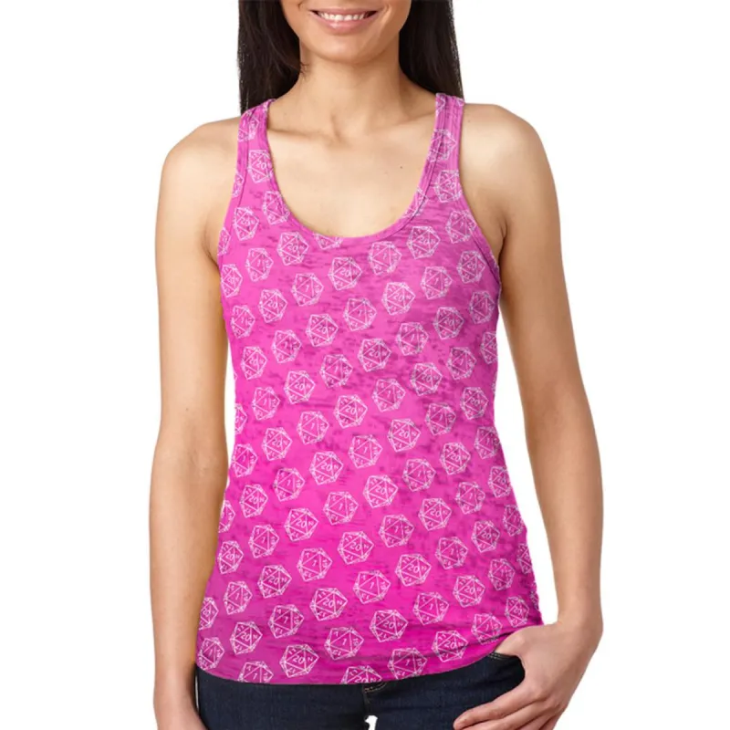 D20 Gamer Critical Hit and Fumble Pink Pattern Juniors Burnout Racerback Tank Top sold by Old Glory