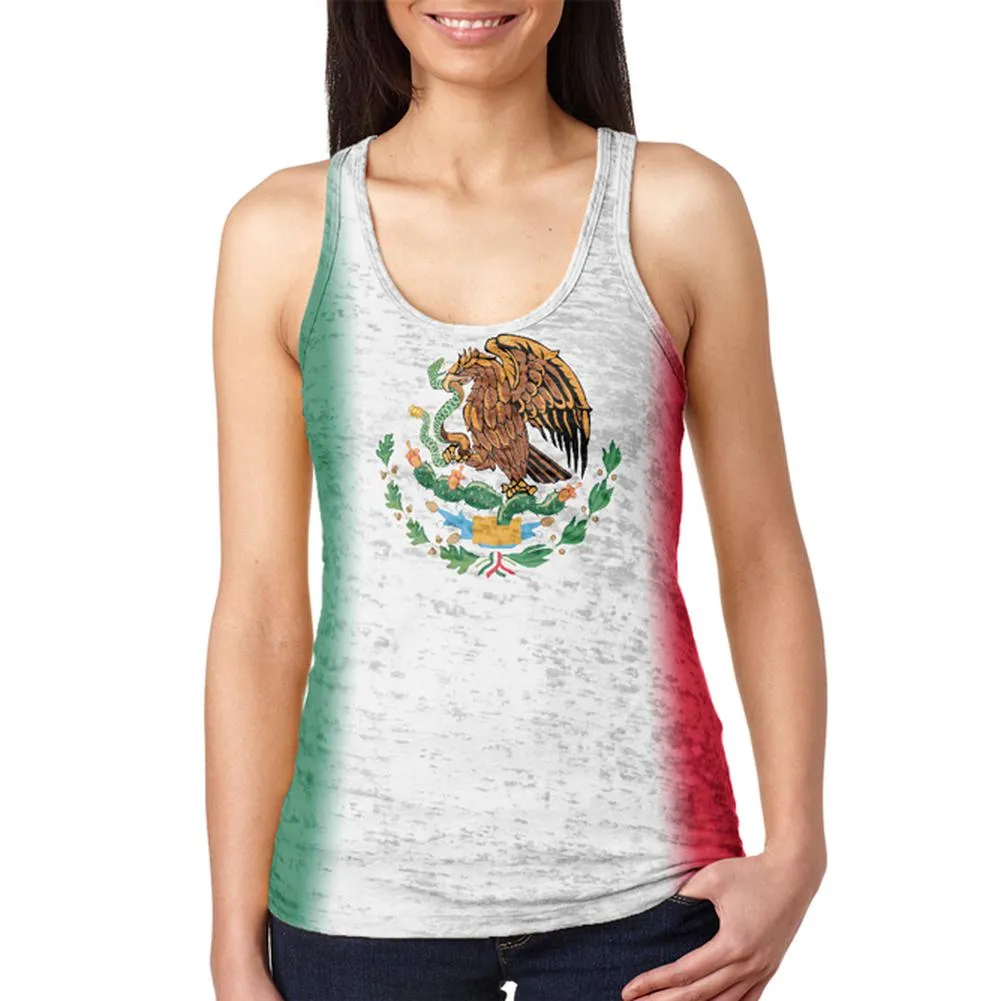 Cinco De Mayo Mexican Flag Juniors Burnout Racerback Tank Top sold by Old Glory
