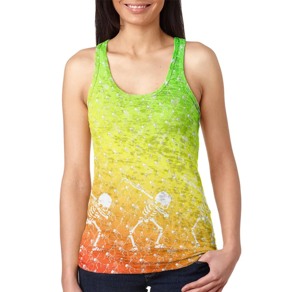 Cinco De Mayo Dancing Dabbing Skeletons Juniors Burnout Racerback Tank Top sold by Old Glory