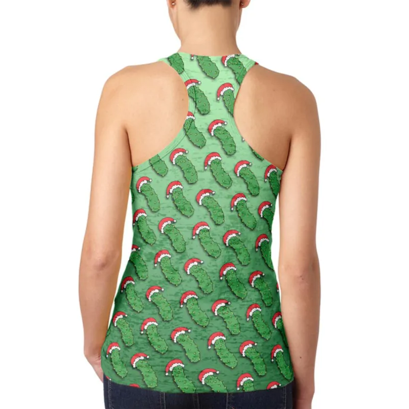 Christmas German Pickle Pattern Juniors Burnout Racerback Tank Top sold by Old Glory