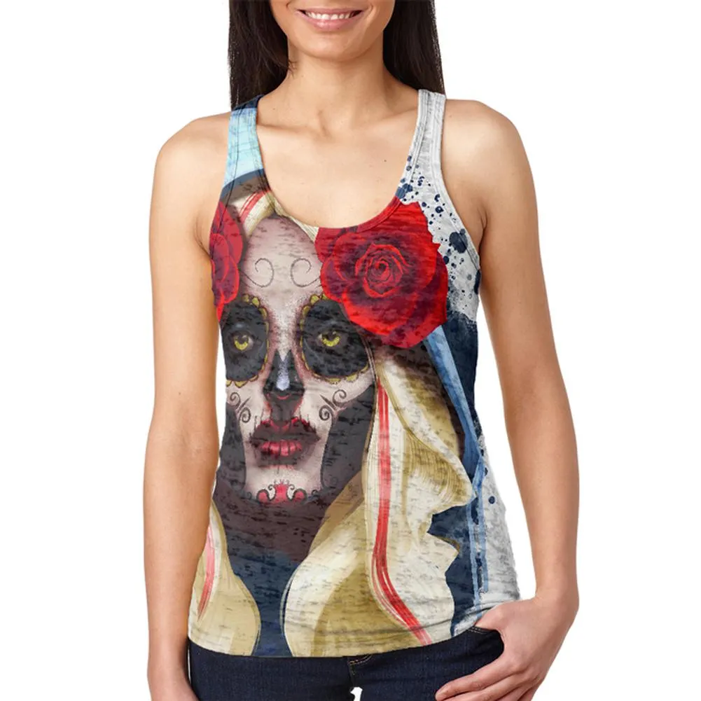 Candy Skull Girl Deadly Kiss Juniors Burnout Racerback Tank Top sold by Old Glory