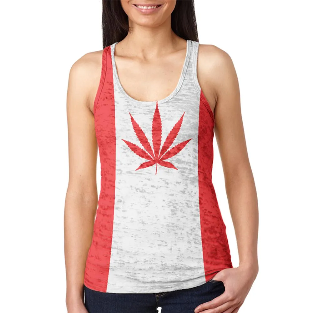 Canada Flag Pot Leaf Marijuana Juniors Burnout Racerback Tank Top sold by Old Glory