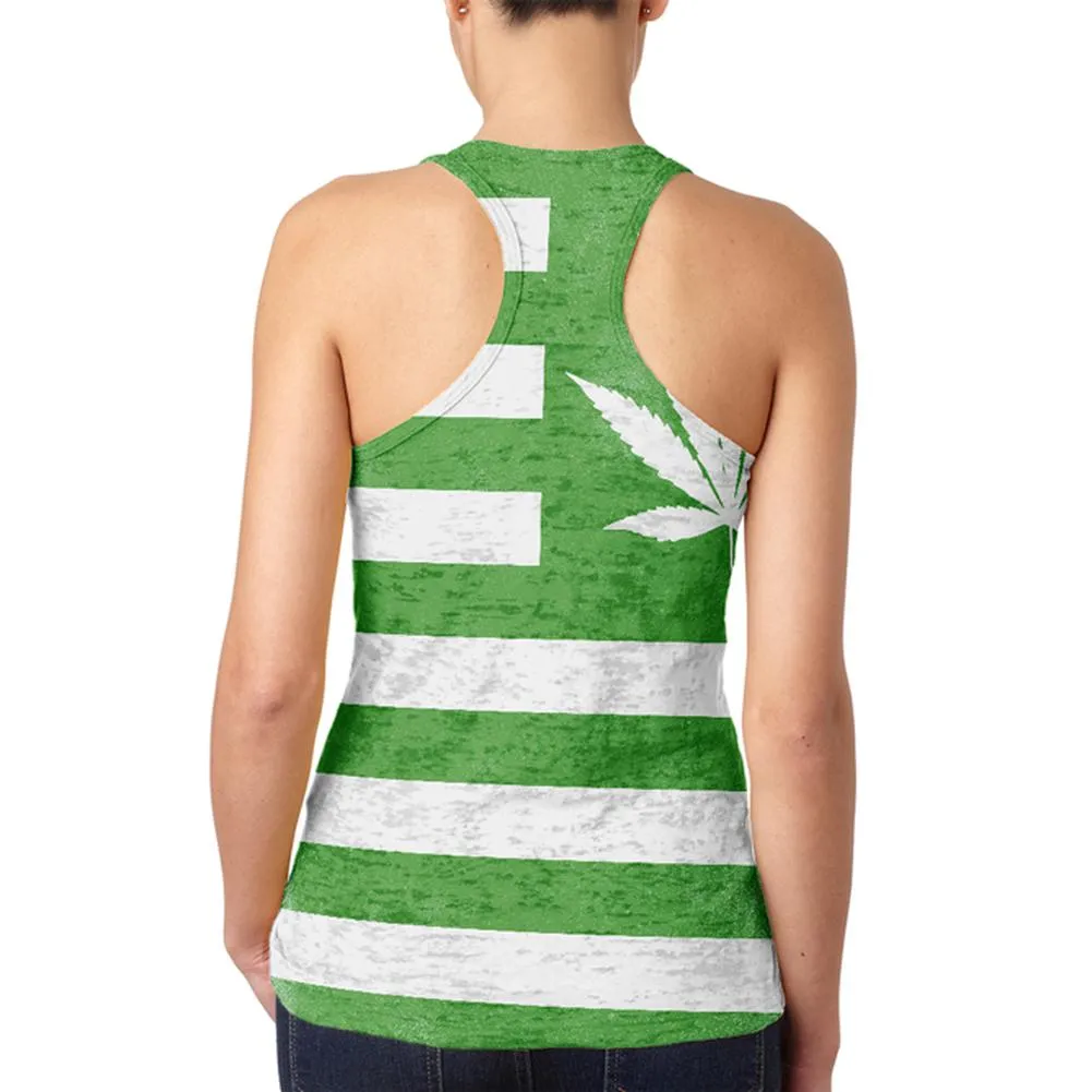 American High Pot Leaf Flag Juniors Burnout Racerback Tank Top sold by Old Glory product image thumbnail 2