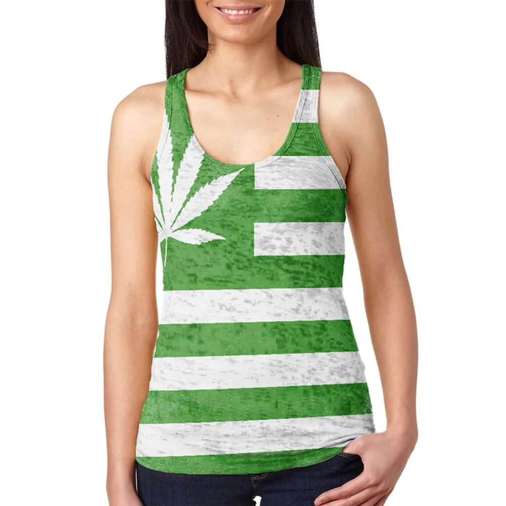American High Pot Leaf Flag Juniors Burnout Racerback Tank Top sold by Old Glory