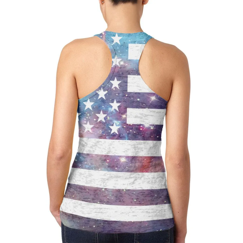 4th of July Galaxy American Flag USA Juniors Burnout Racerback Tank Top sold by Old Glory product image thumbnail 2