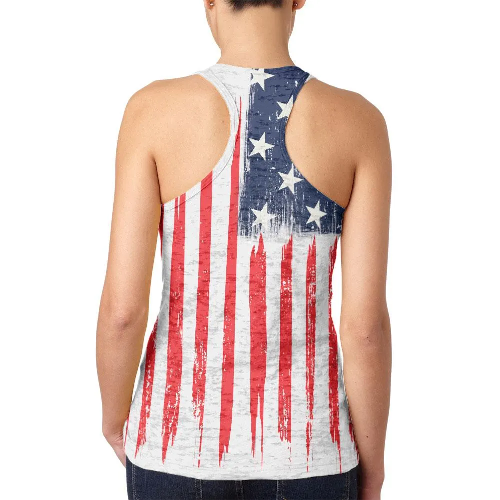 4th of July Distressed Brushed American Flag Juniors Burnout Racerback Tank Top sold by Old Glory product image thumbnail 2