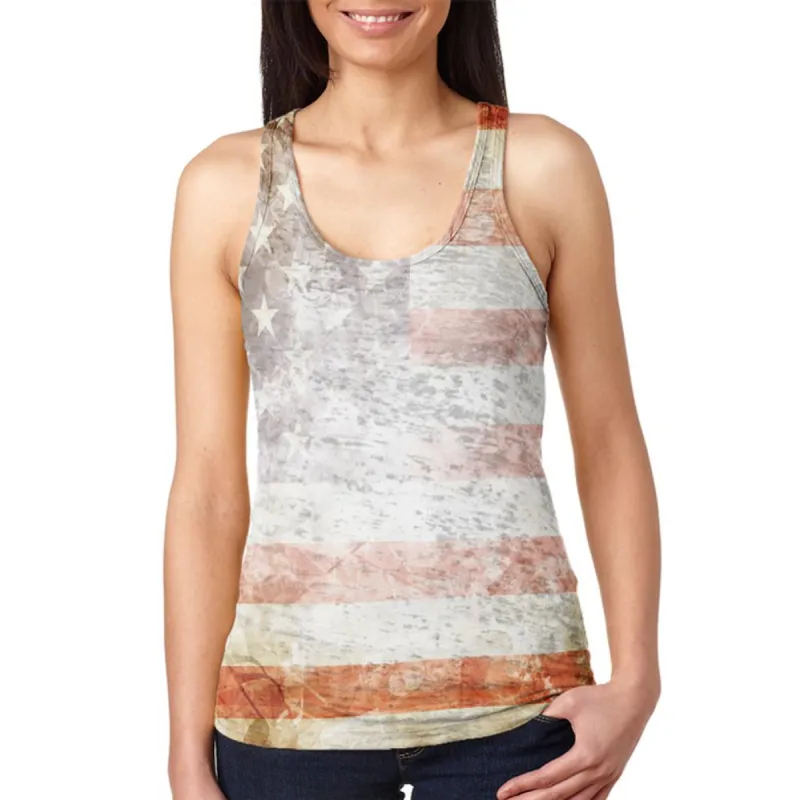 4th of July American Flag Star Spangled Banner Juniors Burnout Racerback Tank Top sold by Old Glory