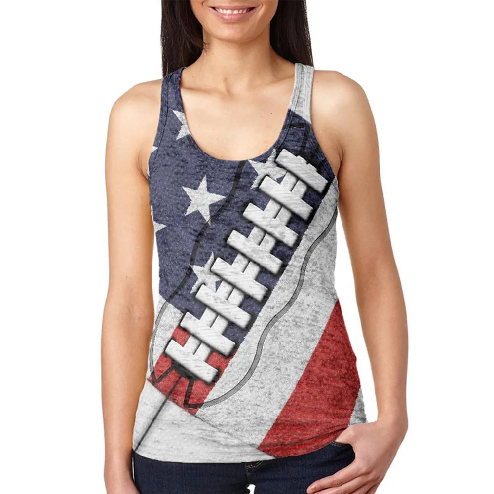 4th of July American Flag Patriot Football Juniors Burnout Racerback Tank Top sold by Old Glory