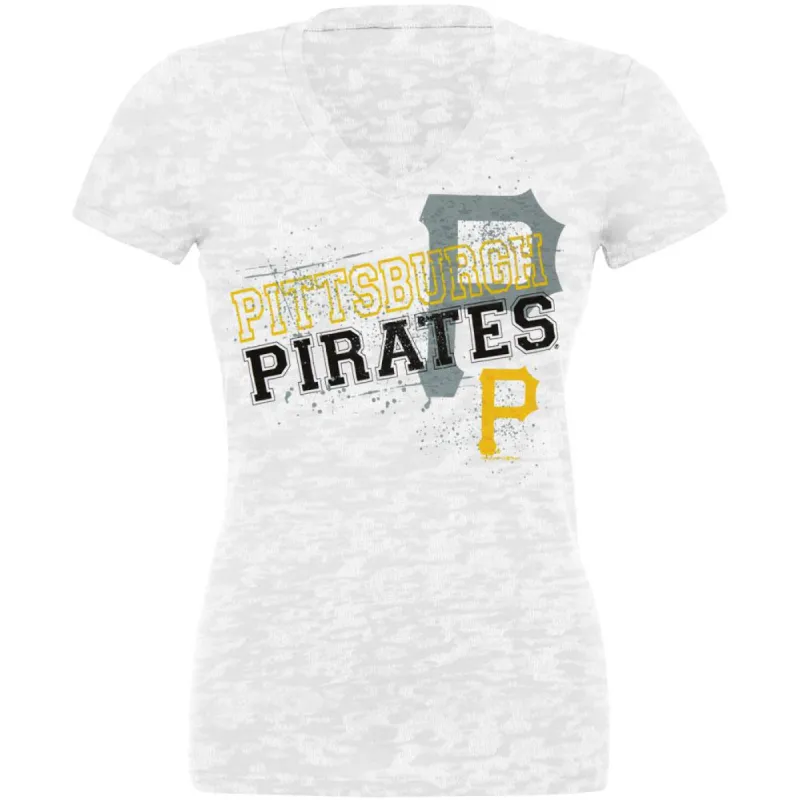 Pittsburgh Pirates - Splatter Juniors Burnout V-Neck T-Shirt sold by Old Glory