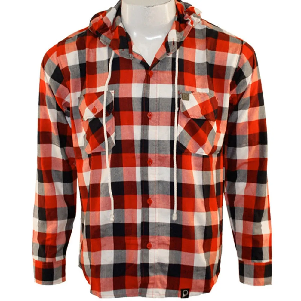 Peter Says Denim Mens Red and Black Plaid Button Down Flannel Hoodie sold by Old Glory