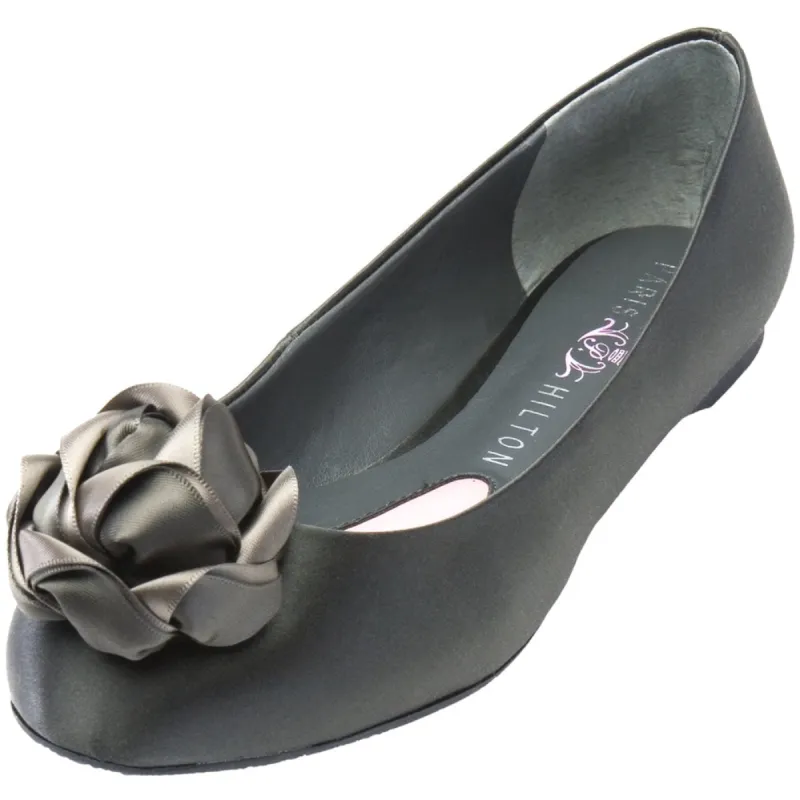 Paris Hilton Footwear - Briana Dark Grey Satin Flats made by Old Glory