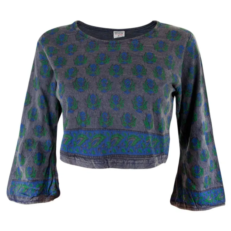 Flowers Grey Juniors Crop Long Sleeve T-Shirt sold by Old Glory