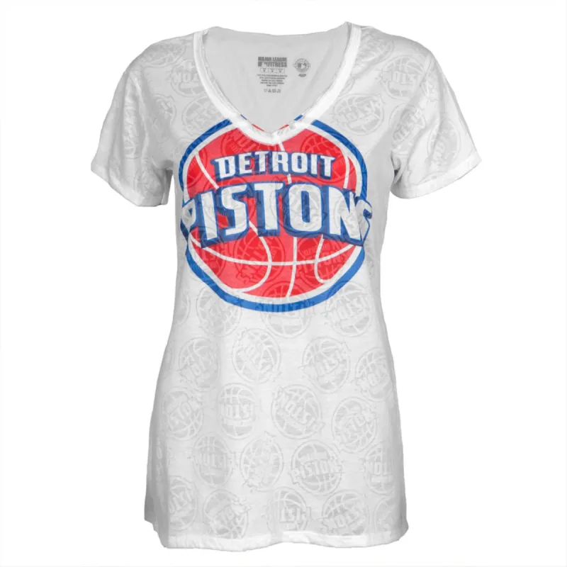 Detroit Pistons - Large Logo Juniors Burnout V-Neck T-Shirt sold by Old Glory