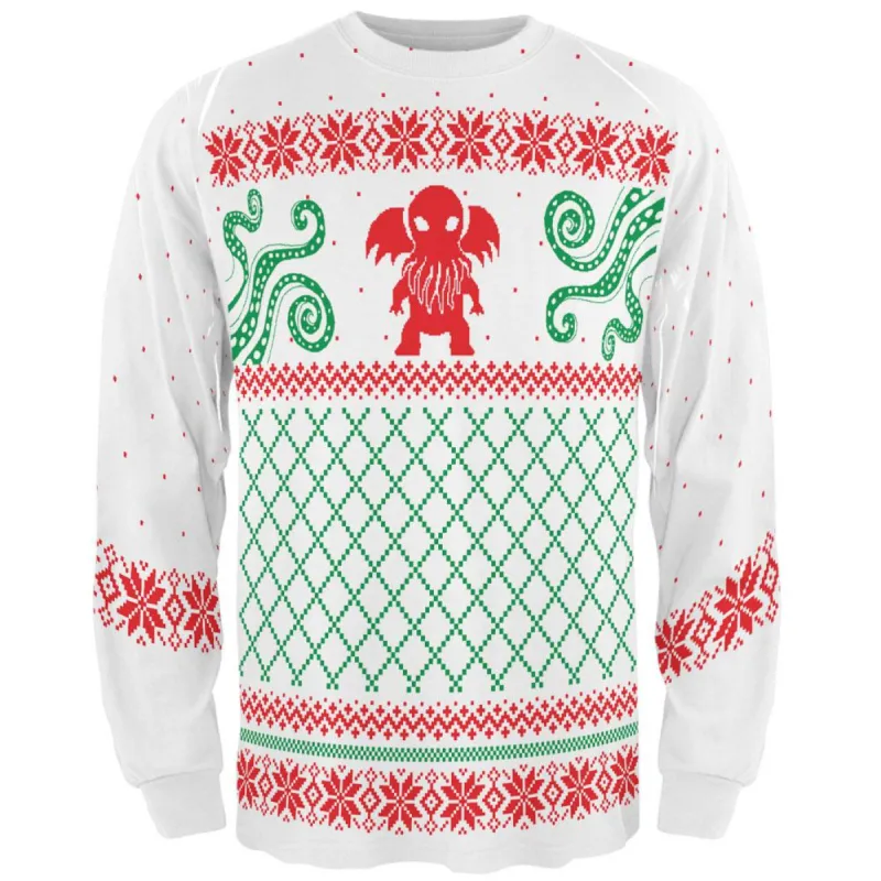 Cthulhu Lovecraft Dimensions Ugly Christmas Sweater All Over Adult Long Sleeve T-Shirt sold by Old Glory
