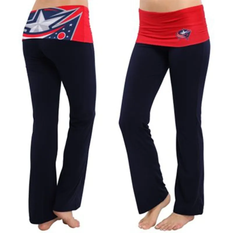 Columbus Blue Jackets - Flip Down Waistband Logo Juniors Yoga Pants sold by Old Glory