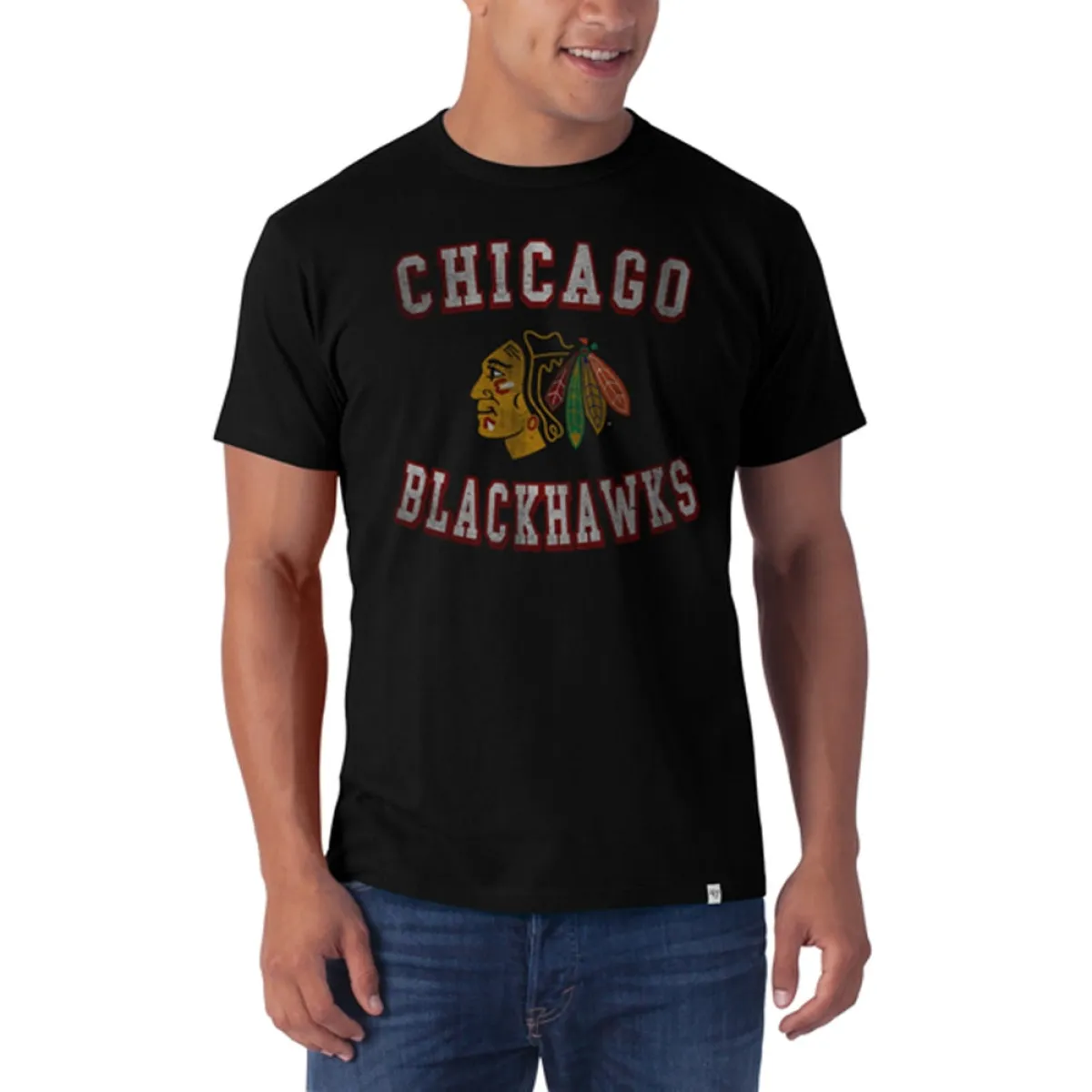 Chicago Blackhawks - Logo Flanker Premium T-Shirt sold by Old Glory