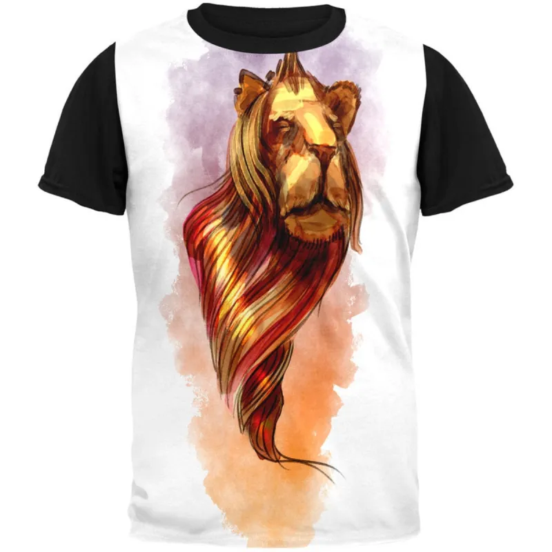 Watercolor Twisting Lion Adult Black Back T-Shirt sold by Old Glory