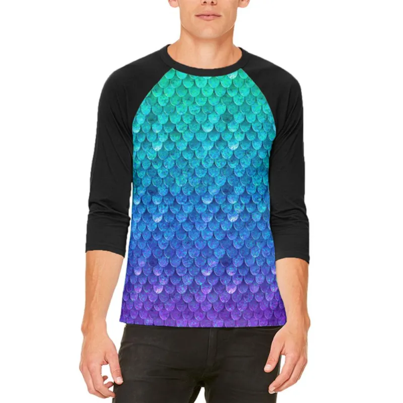 Halloween Mermaid Scales Costume Mens Raglan T Shirt sold by Old Glory