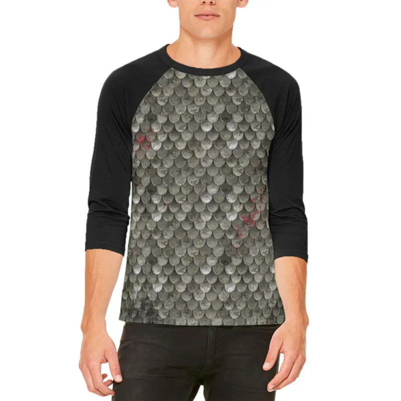 Halloween Battle Damage Steel Scale Armor Costume Mens Raglan T Shirt sold by Old Glory