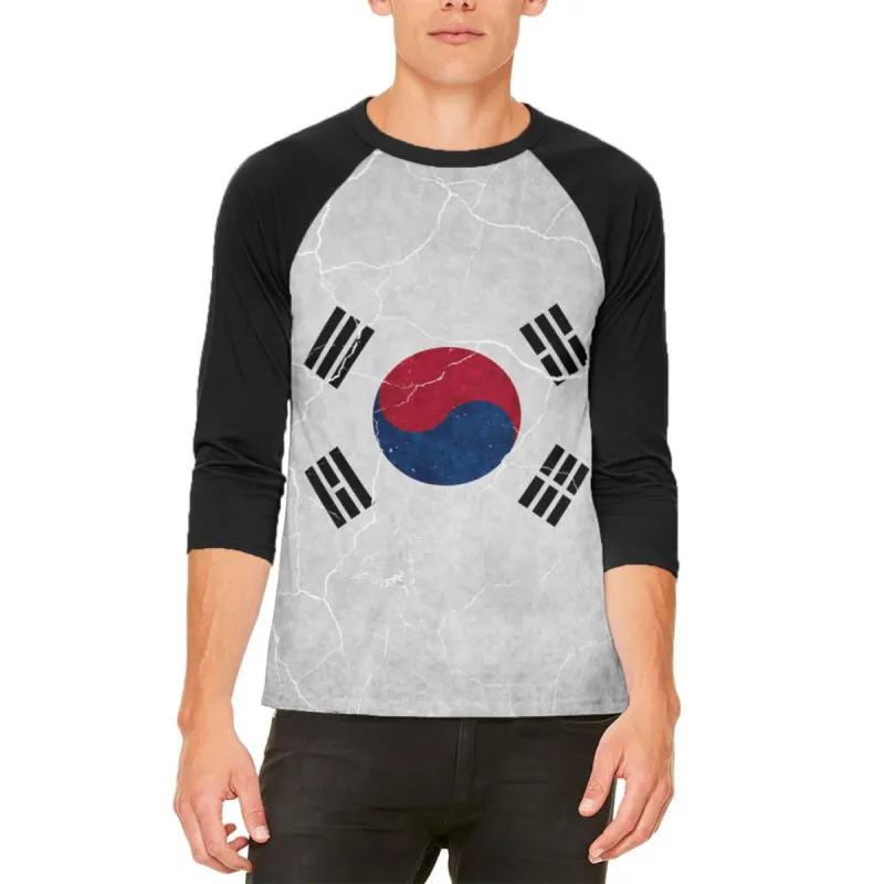 Distressed South Korean Flag Mens Raglan T Shirt sold by Old Glory