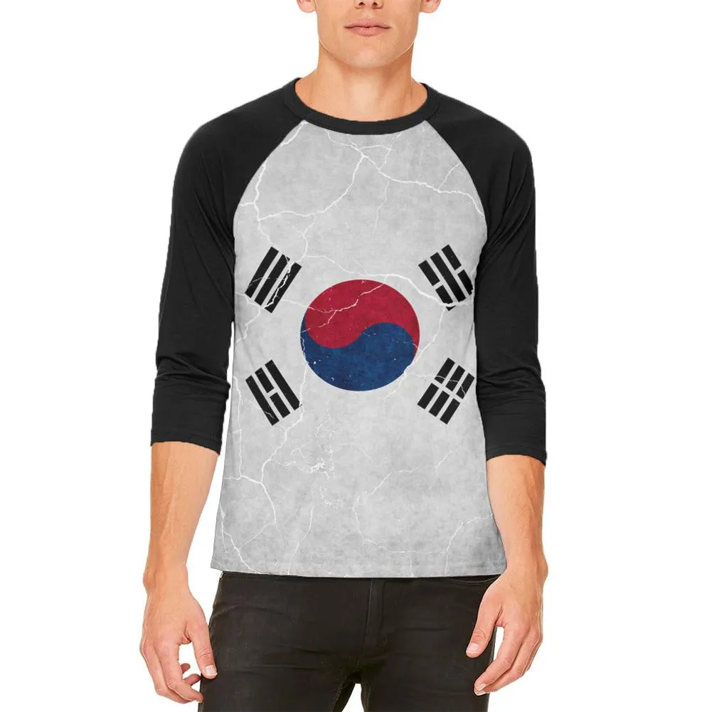Distressed South Korean Flag Mens Raglan T Shirt sold by Old Glory