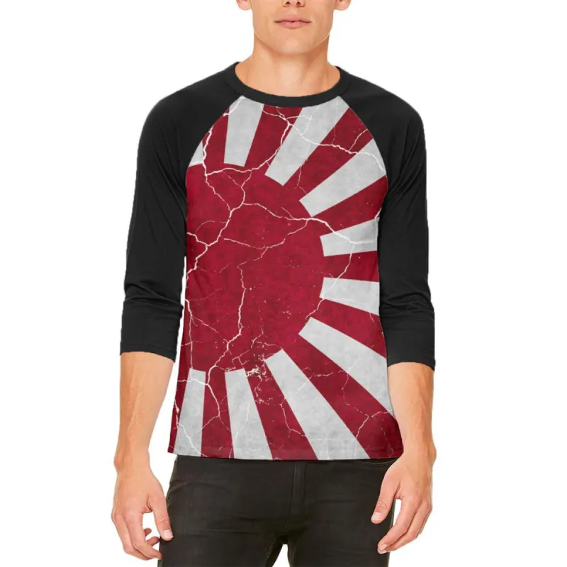 Distressed Japanese Rising Sun Flag Mens Raglan T Shirt sold by Old Glory