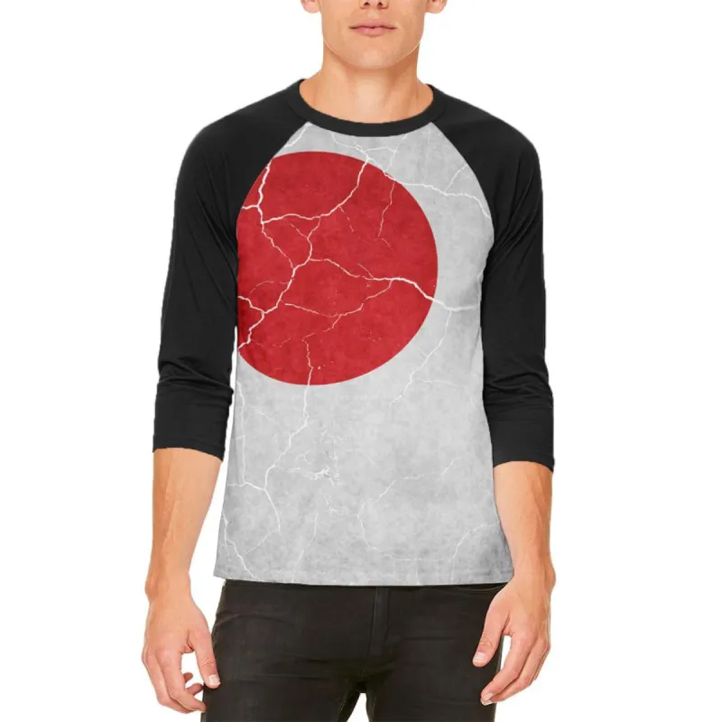 Distressed Japanese Flag Mens Raglan T Shirt sold by Old Glory