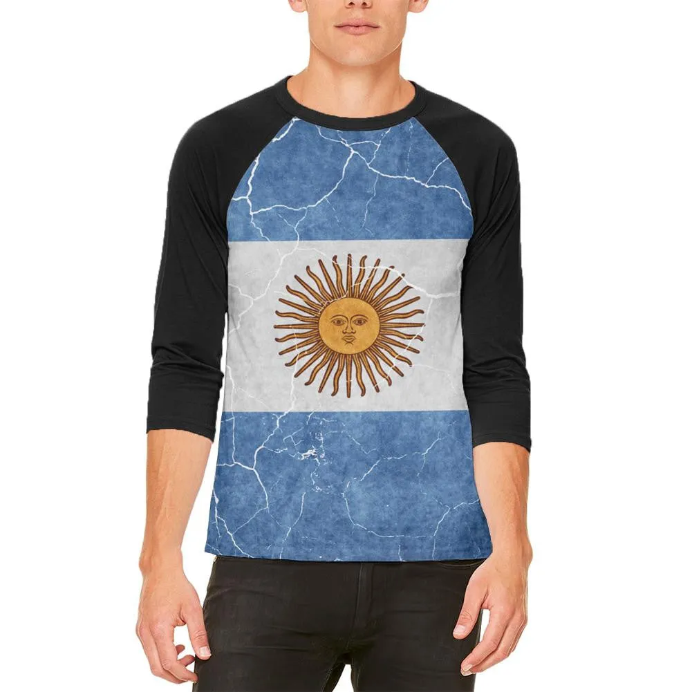Distressed Argentina Flag Mens Raglan T Shirt sold by Old Glory